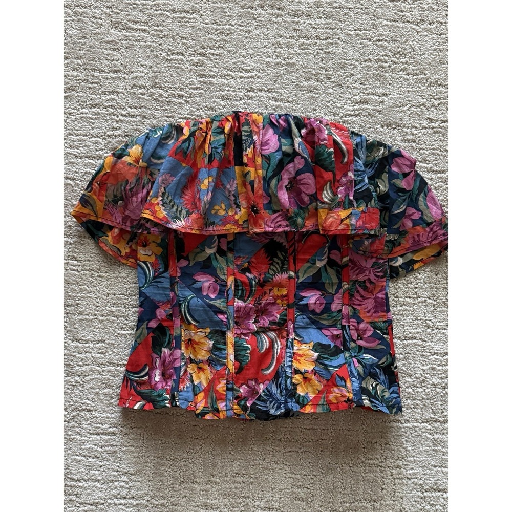 Olivaceous Floral Corset Top Ruffle Womens Small Bustier Strapless Fiesta Bright